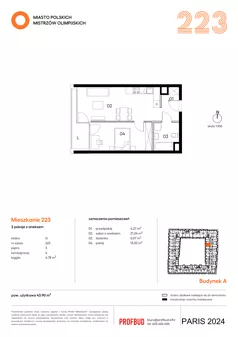 2 pokoje, mieszkanie 43,90 m², piętro 3, oferta nr 223, Miasto Polskich Mistrzów Olimpijskich II - Paryż, Mysiadło, ul. Olimpijska