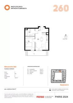 2 pokoje, mieszkanie 41,66 m², piętro 4, oferta nr 260, Miasto Polskich Mistrzów Olimpijskich II - Paryż, Mysiadło, ul. Olimpijska