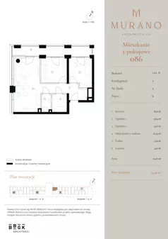 3 pokoje, mieszkanie 54,46 m², piętro 6, oferta nr M086, Murano, Warszawa, Śródmieście, Muranów, ul. Mordechaja Anielewicza 15A