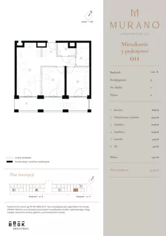 3 pokoje, mieszkanie 55,78 m², piętro 2, oferta nr M011, Murano, Warszawa, Śródmieście, Muranów, ul. Mordechaja Anielewicza 15A