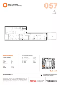 3 pokoje, mieszkanie 66,89 m², piętro 1, oferta nr 057, Miasto Polskich Mistrzów Olimpijskich II - Paryż, Mysiadło, ul. Olimpijska