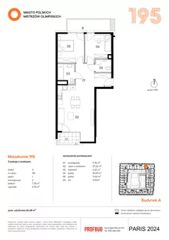 3 pokoje, mieszkanie 66,68 m², piętro 1, oferta nr 195, Miasto Polskich Mistrzów Olimpijskich II - Paryż, Mysiadło, ul. Olimpijska