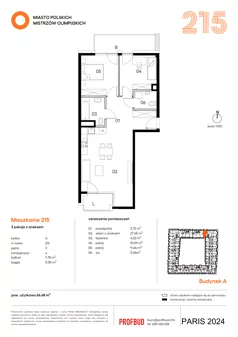 3 pokoje, mieszkanie 66,68 m², piętro 3, oferta nr 215, Miasto Polskich Mistrzów Olimpijskich II - Paryż, Mysiadło, ul. Olimpijska