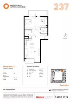 3 pokoje, mieszkanie 66,68 m², piętro 5, oferta nr 237, Miasto Polskich Mistrzów Olimpijskich II - Paryż, Mysiadło, ul. Olimpijska
