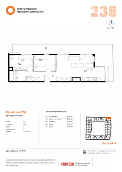 3 pokoje, mieszkanie 64,87 m², piętro 5, oferta nr 238, Miasto Polskich Mistrzów Olimpijskich II - Paryż, Mysiadło, ul. Olimpijska