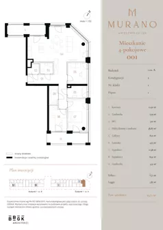 4 pokoje, mieszkanie 93,72 m², piętro 1, oferta nr M001, Murano, Warszawa, Śródmieście, Muranów, ul. Mordechaja Anielewicza 15A