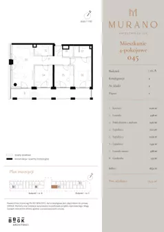 4 pokoje, mieszkanie 79,52 m², piętro 1, oferta nr M045, Murano, Warszawa, Śródmieście, Muranów, ul. Mordechaja Anielewicza 15A