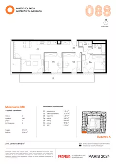4 pokoje, mieszkanie 84,12 m², piętro 1, oferta nr 088, Miasto Polskich Mistrzów Olimpijskich II - Paryż, Mysiadło, ul. Olimpijska