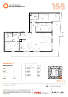 4 pokoje, mieszkanie 119,43 m², piętro 1, oferta nr 155, Miasto Polskich Mistrzów Olimpijskich II - Paryż, Mysiadło, ul. Olimpijska