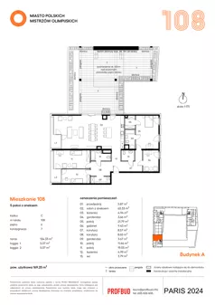 5 pokoi, mieszkanie 169,25 m², piętro 6, oferta nr 108, Miasto Polskich Mistrzów Olimpijskich II - Paryż, Mysiadło, ul. Olimpijska