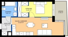 2 pokoje, mieszkanie 46,49 m², piętro 4, oferta nr 229, Miasto Polskich Mistrzów Olimpijskich II - Paryż, Mysiadło, ul. Olimpijska