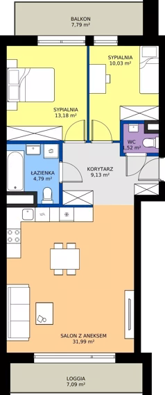 3 pokoje, mieszkanie 70,64 m², piętro 2, oferta nr 255, Miasto Polskich Mistrzów Olimpijskich II - Paryż, Mysiadło, ul. Olimpijska