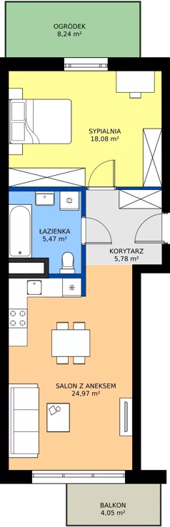 2 pokoje, mieszkanie 54,30 m², piętro 1, oferta nr 112, Miasto Polskich Mistrzów Olimpijskich II - Paryż, Mysiadło, ul. Olimpijska
