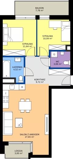 3 pokoje, mieszkanie 66,68 m², piętro 5, oferta nr 237, Miasto Polskich Mistrzów Olimpijskich II - Paryż, Mysiadło, ul. Olimpijska