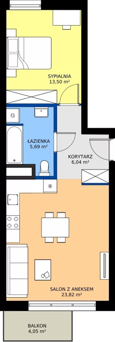 2 pokoje, mieszkanie 49,05 m², piętro 2, oferta nr 164, Miasto Polskich Mistrzów Olimpijskich II - Paryż, Mysiadło, ul. Olimpijska