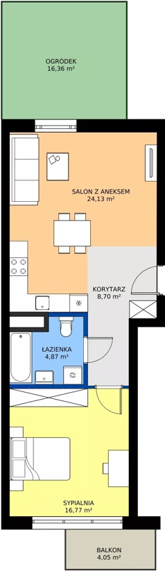 2 pokoje, mieszkanie 54,47 m², piętro 1, oferta nr 132, Miasto Polskich Mistrzów Olimpijskich II - Paryż, Mysiadło, ul. Olimpijska