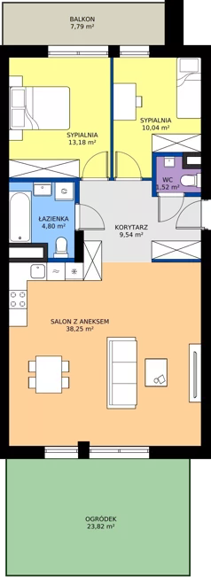 3 pokoje, mieszkanie 77,33 m², piętro 1, oferta nr 266, Miasto Polskich Mistrzów Olimpijskich II - Paryż, Mysiadło, ul. Olimpijska