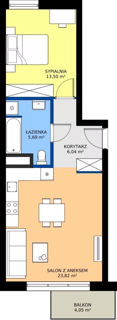 2 pokoje, mieszkanie 49,05 m², piętro 5, oferta nr 194, Miasto Polskich Mistrzów Olimpijskich II - Paryż, Mysiadło, ul. Olimpijska
