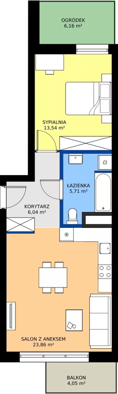2 pokoje, mieszkanie 49,05 m², piętro 3, oferta nr 174, Miasto Polskich Mistrzów Olimpijskich II - Paryż, Mysiadło, ul. Olimpijska