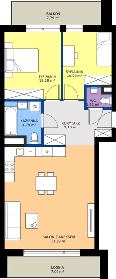 3 pokoje, mieszkanie 70,64 m², piętro 4, oferta nr 261, Miasto Polskich Mistrzów Olimpijskich II - Paryż, Mysiadło, ul. Olimpijska