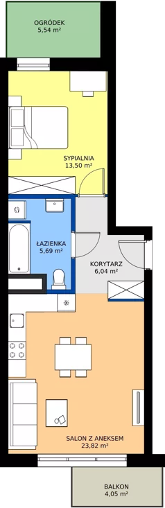 2 pokoje, mieszkanie 49,06 m², piętro 1, oferta nr 156, Miasto Polskich Mistrzów Olimpijskich II - Paryż, Mysiadło, ul. Olimpijska