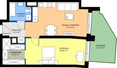 2 pokoje, mieszkanie 59,04 m², piętro 1, oferta nr 001, Miasto Polskich Mistrzów Olimpijskich II - Paryż, Mysiadło, ul. Olimpijska