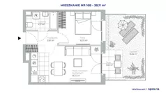 2 pokoje, mieszkanie 38,11 m², parter, oferta nr 51E/168, Osiedle Centralnie!, Kraków, Czyżyny, Łęg, ul. Centralna 51D, 51E
