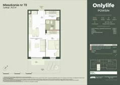 2 pokoje, mieszkanie 41,12 m², parter, oferta nr B10/73, Apartamenty Onlylife, Warszawa, Wilanów, Powsin, ul. Łukasze Drewny / Potukały