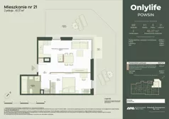 2 pokoje, mieszkanie 45,37 m², parter, oferta nr B8/21, Apartamenty Onlylife, Warszawa, Wilanów, Powsin, ul. Łukasze Drewny / Potukały