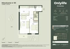 2 pokoje, mieszkanie 44,56 m², parter, oferta nr B9/50, Apartamenty Onlylife, Warszawa, Wilanów, Powsin, ul. Łukasze Drewny / Potukały