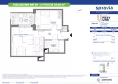 2 pokoje, mieszkanie 36,39 m², piętro 5, oferta nr 1/69, Przy Unii IV, Poznań, Żegrze, ul. Wagrowska