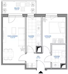 2 pokoje, mieszkanie 42,64 m², piętro 3, oferta nr 1/227, Przy Unii IV, Poznań, Żegrze, ul. Wagrowska