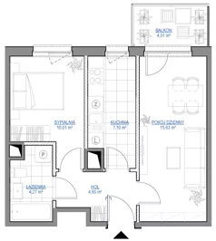 2 pokoje, mieszkanie 41,94 m², piętro 1, oferta nr 1/300, Przy Unii IV, Poznań, Żegrze, ul. Wagrowska
