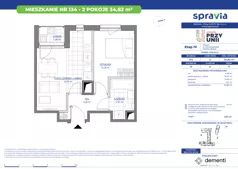 2 pokoje, mieszkanie 34,82 m², piętro 11, oferta nr 1/134, Przy Unii IV, Poznań, Żegrze, ul. Wagrowska