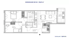 3 pokoje, mieszkanie 59,81 m², piętro 2, oferta nr 51D/20, Osiedle Centralnie!, Kraków, Czyżyny, Łęg, ul. Centralna 51D, 51E