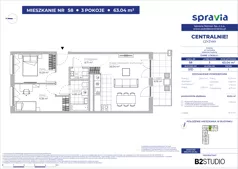 3 pokoje, mieszkanie 63,04 m², piętro 1, oferta nr 51D/58, Osiedle Centralnie!, Kraków, Czyżyny, Łęg, ul. Centralna 51D, 51E