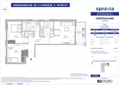 3 pokoje, mieszkanie 64,06 m², piętro 1, oferta nr 51D/55, Osiedle Centralnie!, Kraków, Czyżyny, Łęg, ul. Centralna 51D, 51E