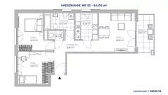 3 pokoje, mieszkanie 64,06 m², piętro 1, oferta nr 51D/55, Osiedle Centralnie!, Kraków, Czyżyny, Łęg, ul. Centralna 51D, 51E