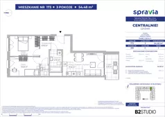3 pokoje, mieszkanie 54,48 m², piętro 1, oferta nr 51E/173, Osiedle Centralnie!, Kraków, Czyżyny, Łęg, ul. Centralna 51D, 51E