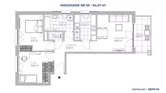 3 pokoje, mieszkanie 64,07 m², piętro 2, oferta nr 51D/59, Osiedle Centralnie!, Kraków, Czyżyny, Łęg, ul. Centralna 51D, 51E