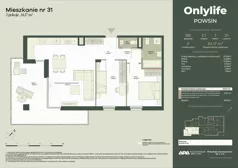 3 pokoje, mieszkanie 61,17 m², piętro 1, oferta nr B8/31, Apartamenty Onlylife, Warszawa, Wilanów, Powsin, ul. Łukasza Drewny/Potułkały
