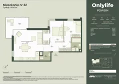 3 pokoje, mieszkanie 60,65 m², piętro 1, oferta nr B8/32, Apartamenty Onlylife, Warszawa, Wilanów, Powsin, ul. Łukasza Drewny/Potułkały