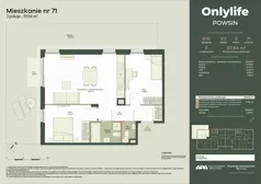 3 pokoje, mieszkanie 59,84 m², parter, oferta nr B10/71, Apartamenty Onlylife, Warszawa, Wilanów, Powsin, ul. Łukasze Drewny / Potukały