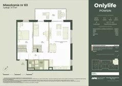 3 pokoje, mieszkanie 67,71 m², piętro 1, oferta nr B10/63, Apartamenty Onlylife, Warszawa, Wilanów, Powsin, ul. Łukasze Drewny / Potukały
