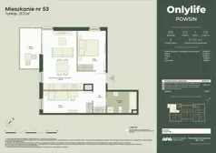 3 pokoje, mieszkanie 51,75 m², piętro 1, oferta nr B9/53, Apartamenty Onlylife, Warszawa, Wilanów, Powsin, ul. Łukasze Drewny / Potukały