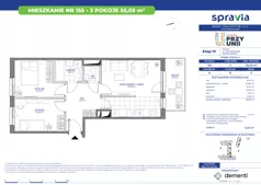 3 pokoje, mieszkanie 55,05 m², piętro 3, oferta nr 1/155, Przy Unii IV, Poznań, Żegrze, ul. Wagrowska