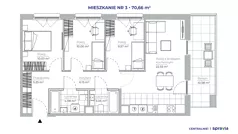 4 pokoje, mieszkanie 70,66 m², piętro 1, oferta nr 51D/3, Osiedle Centralnie!, Kraków, Czyżyny, Łęg, ul. Centralna 51D, 51E