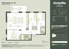 4 pokoje, mieszkanie 79,38 m², piętro 2, oferta nr B10/79, Apartamenty Onlylife, Warszawa, Wilanów, Powsin, ul. Łukasza Drewny/Potułkały