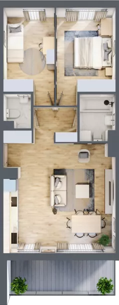 3 pokoje, apartament 62,78 m², piętro 2, oferta nr B2/32, Onelife Powsin, Warszawa, Wilanów, Powsin, ul. Łukasza Drewny