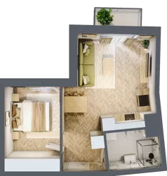 2 pokoje, mieszkanie 36,81 m², piętro 1, oferta nr 24/101, Ogrody Nałkowskiej, Poznań, Ogrody, ul. Nałkowskiej 24, 26